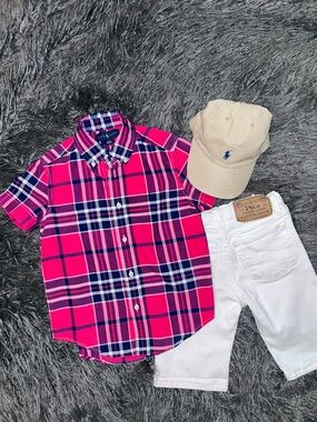 Ralph Lauren Plaid Button-down w/RL Polo Sullivan Slim Denim Shorts, size 5